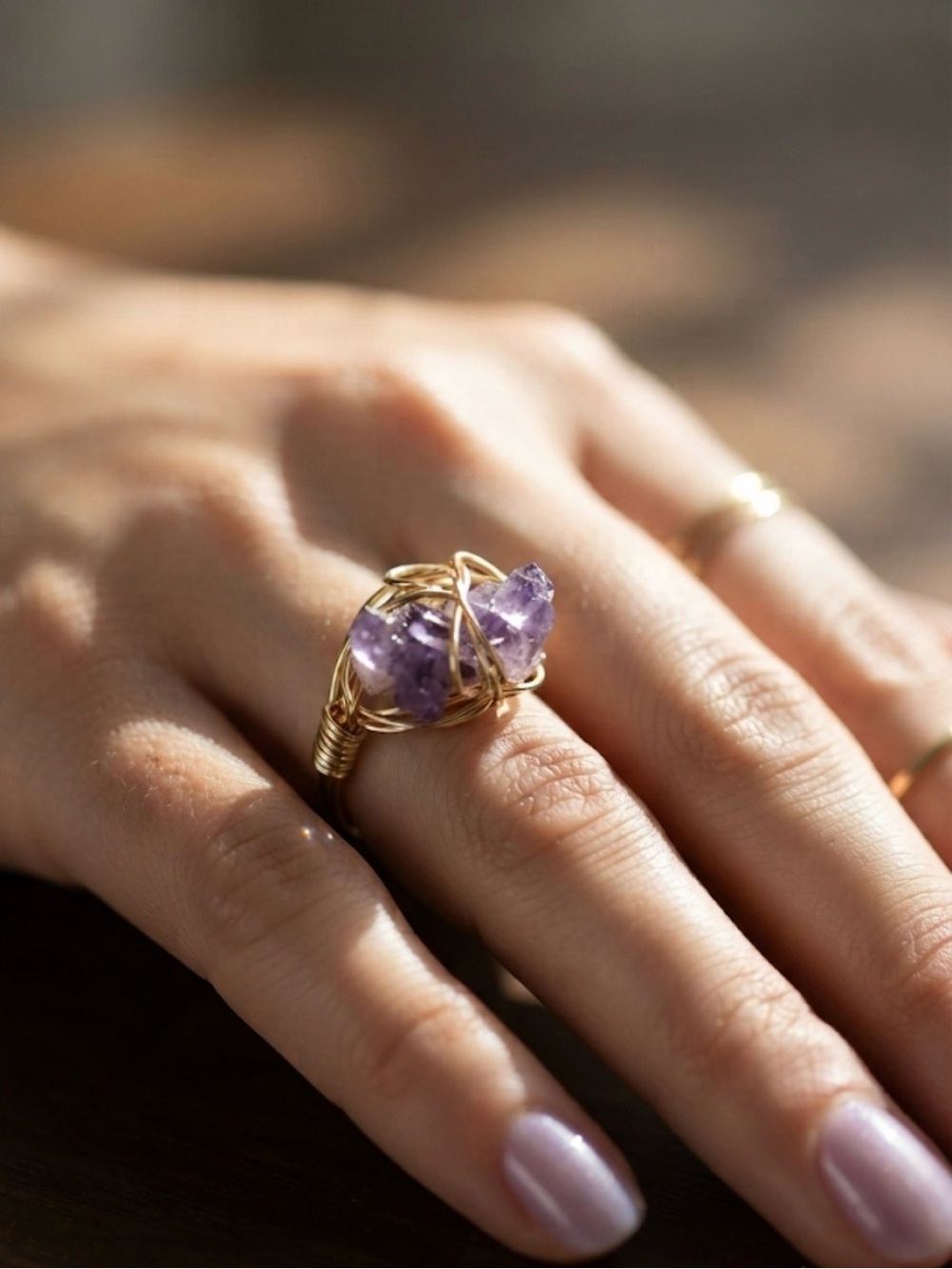 Gold Wire Amethyst Cluster Ring - Women's Jewelry size 7